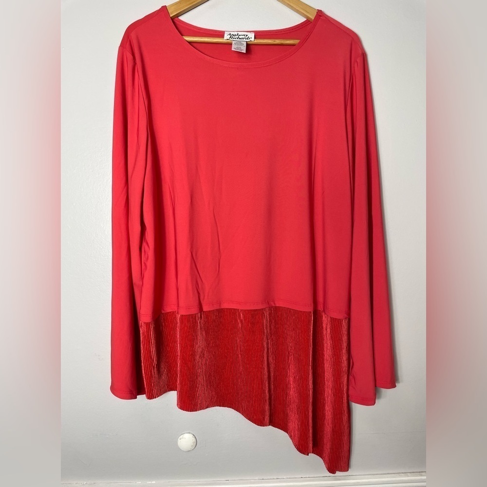 ANTHONY RICHARDS Orange Blouse Tunic Top Asymmetrical Hem Sz 0XL